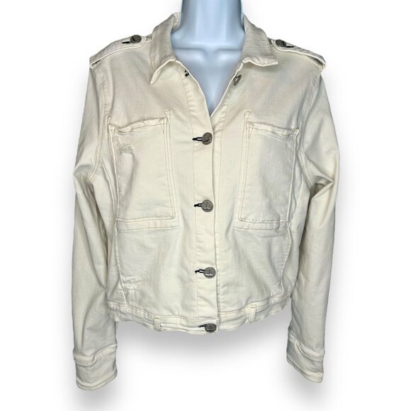 McGuire Ivory Distressed Trucker Jacket cropped stretch denim - Picture 4 of 12